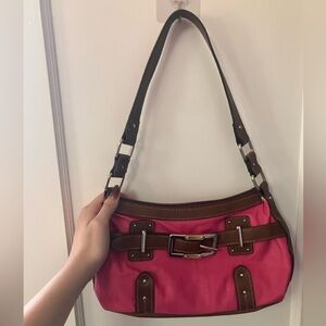 Chaps Pink Leather Purse with Brown Leather and Buckle